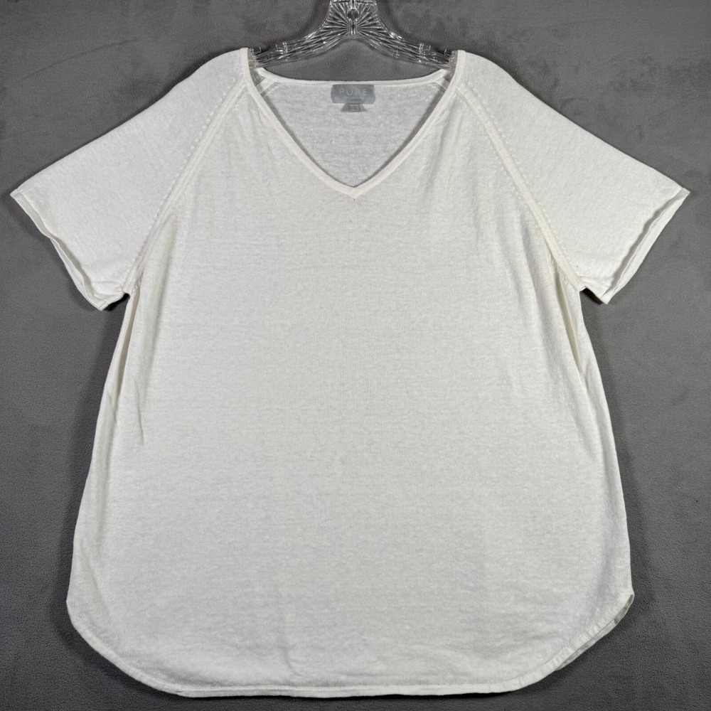 PURE Collection Top Womens 18 White Linen Blend V Neck Boxy Minimalist Lagenlook